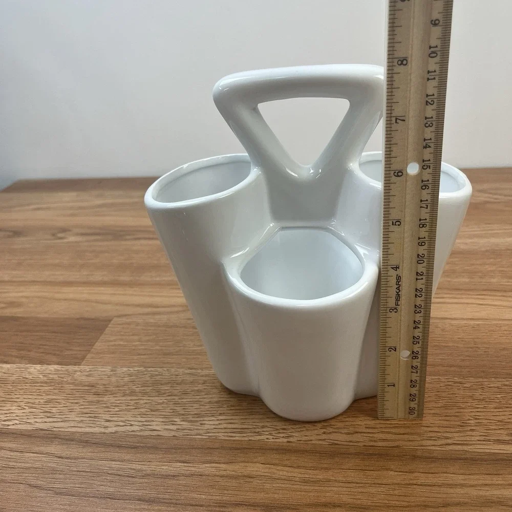 White Ceramic 4 Section Paintbrush Caddy Utensils Silverware Makeup Brush Holder